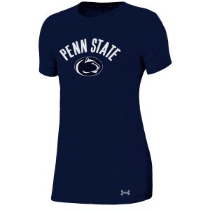 women's Under Armour short sleeve performance t-shirt, navy with Penn State and Athletic Logo